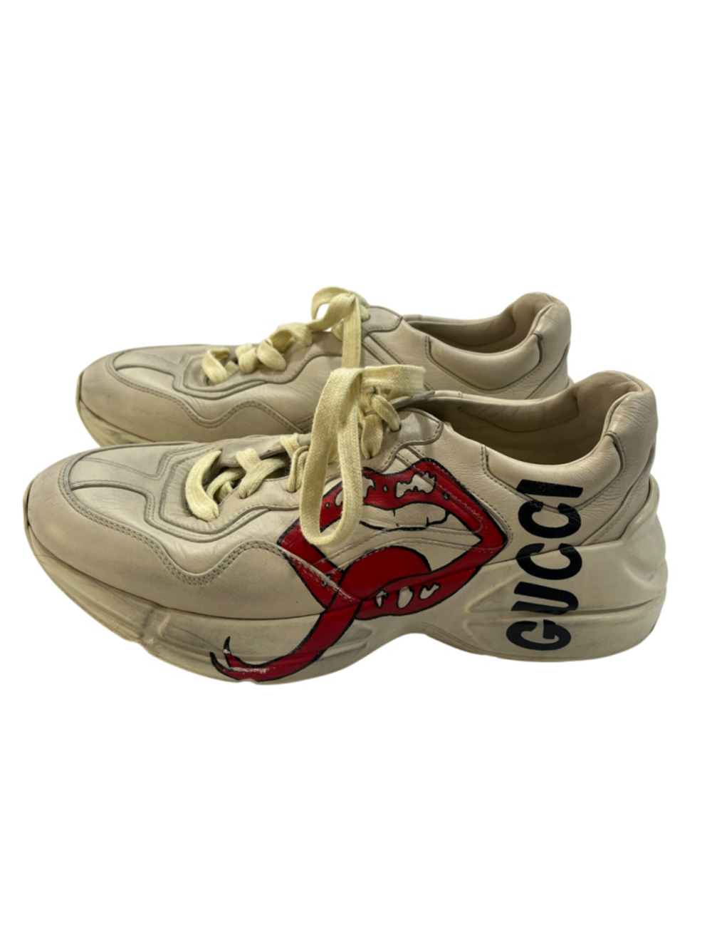 Gucci Rhyton Mouth Leather Sneaker Ivory Chunky Unisex Shoe 6.5 M 8.5 Women's